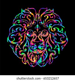 abstract Isolated lion's head in multicolored psychedelic colors
