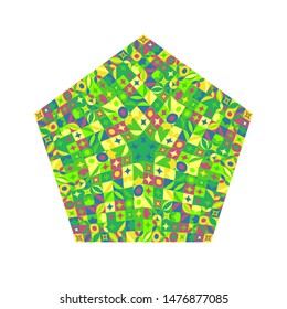 Abstract isolated mosaic pentagon shape - geometrical colorful vector element on white background