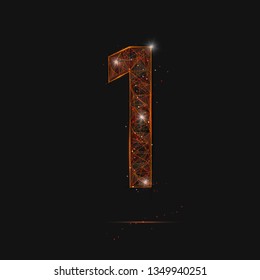 Abstract isolated orange image of a number one. Polygonal illustration looks like stars in the blask night sky in spase or flying glass shards. Digital design for website, web, internet