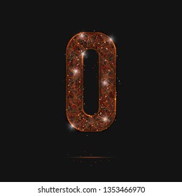 Abstract isolated orange image of a number zero. Polygonal illustration looks like stars in the blask night sky in spase or flying glass shards. Digital design for website, web, internet