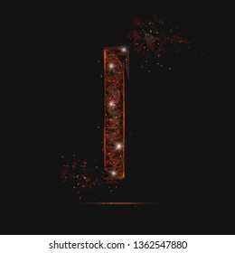 Abstract isolated orange image of a number one. Polygonal illustration looks like stars in the blask night sky in spase or flying glass shards. Digital design for website, web, internet