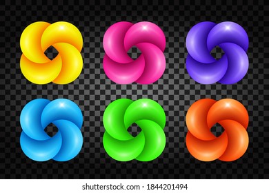 Resumen conjunto aislado de símbolos del logo sobre un fondo transparente (amarillo, rosa, púrpura, azul, verde, naranja). Logo abstracto del vector.