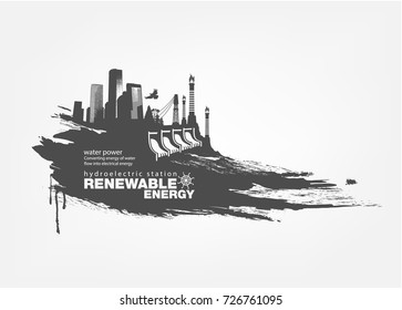Abstract isolated texture grunge Hydroelectric station Renewable energy