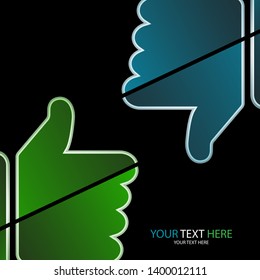 Abstract isolated thumb up and thumb down. Icon, assessment symbol. Line as an element of design. Vector illustration.