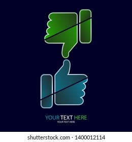 Abstract isolated thumb up and thumb down. Icon, assessment symbol. Line as an element of design. Vector illustration.