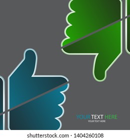 Abstract isolated thumb up and thumb down. Icon, assessment symbol. Line as an element of design. Vector illustration.