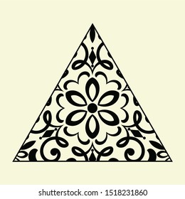 Abstract isolated  triangle geometric shape on beige background with damask pattern. Vector design element