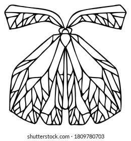 Abstract isolated vector black and white illustration design of a lined ornamental moth. The design is perfect for textiles, decorations, stickers, logos, badges, invitations, cards, tattoos.