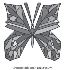 Abstract isolated vector grey colored lined illustration design of butterfly. The design is perfect for textiles, decorations, stickers, logos, badges, invitations, cards, tattoos.