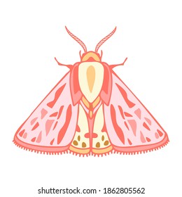 Abstract isolated vector lined illustration design with moth in pastel pink colors. The design is perfect for textiles, decorations, stickers, logos, badges, invitations, cards, tattoos.