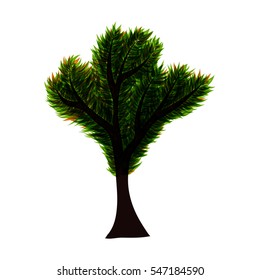 abstract isolated vector tree with green leaves