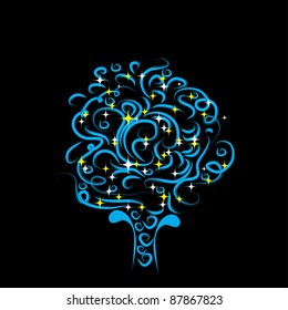 abstract isolated vector tree on black