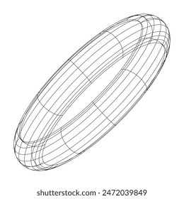 Abstract isolated Y2K wireframe model, cyberpunk retro-futuristic shape. Vector illustration on transparent background. Editable stroke.