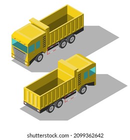 Abstract Isometric 3D Dump Truck Car Transport Working Technique Vector Design Style