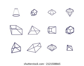 Abstract Isometric 3d Geometric Outline Shapes Vector Set. 3d Isometric Geometric Shape Cube And Sphere Illustration