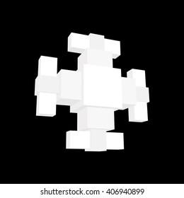 Abstract isometric 3d object in form of cross. Isolated on black background. Vector illustration.