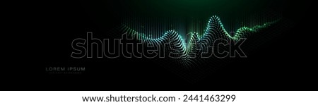 Abstract isometric 3d particle line graph. Statistics and data. Stock market chart. Abstract background with green glowing flow wavy lines particle