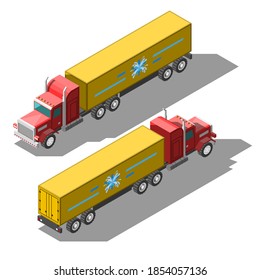 Abstract Isometric 3D Truck With Trailer Transport Vector Design Style