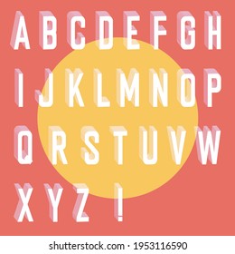 Abstract Isometric Alphabet. On red color background.