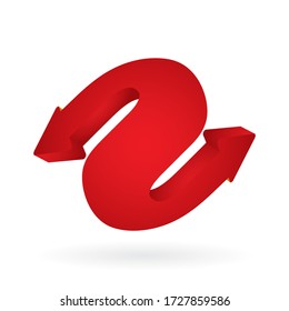Abstract isometric arrow. Two side pointed arrow. Double arrow with 2 heads. Two-way arrow sign. Part of set. 