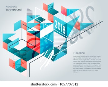 abstract isometric background of geometric shapes, lines and textures,