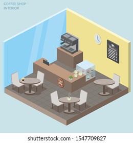 Abstract isometric  coffee shop interior