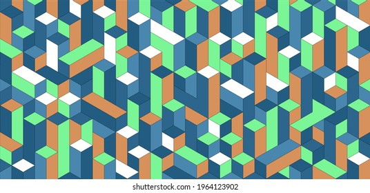 Abstract isometric color blocks background. 3d vector illustration. Modern flat geometric background