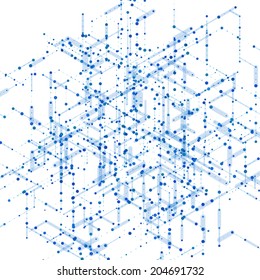 Abstract isometric computer generated 3D blueprint visualization lines background. Vector illustration for break through in technology.