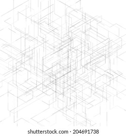 Abstract isometric computer generated 3D blueprint visualization lines background. Vector illustration for break through in technology.