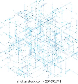 Abstract isometric computer generated 3D blueprint visualization lines background. Vector illustration for break through in technology.
