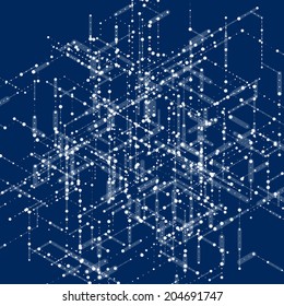 Abstract isometric computer generated 3D blueprint visualization lines background. Vector illustration for break through in technology.