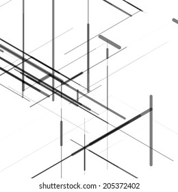Abstract isometric computer generated 3D blueprint visualization lines background. Vector illustration for break through in technology. 
