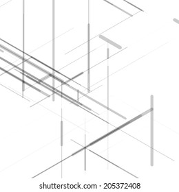 Abstract isometric computer generated 3D blueprint visualization lines background. Vector illustration for break through in technology. 