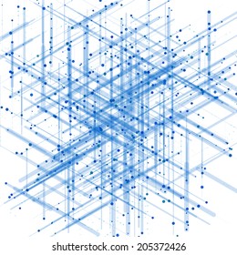 Abstract isometric computer generated 3D blueprint visualization lines background. Vector illustration for break through in technology. 
