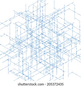 Abstract Isometric Computer Generated 3D Blueprint Visualization Lines Background. Vector Illustration For Break Through In Technology. 