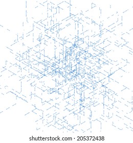 Abstract Isometric Computer Generated 3D Blueprint Visualization Lines Background. Vector Illustration For Break Through In Technology. 