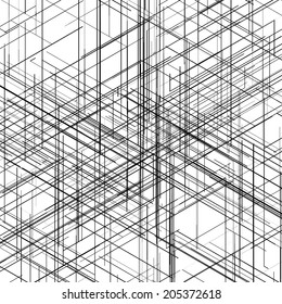 Abstract isometric computer generated 3D blueprint visualization lines background. Vector illustration for break through in technology. 
