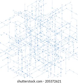 Abstract isometric computer generated 3D blueprint visualization lines background. Vector illustration for break through in technology. 