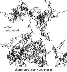 Abstract isometric computer generated 3D blueprint visualization lines background. Vector illustration for break through in technology. Black and white background.