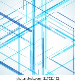 Abstract isometric computer generated 3D blueprint visualization lines background. Vector illustration for break through in technology. 