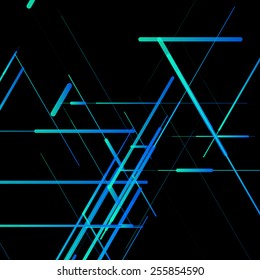 Abstract isometric computer generated 3D blueprint visualization lines background. Vector illustration for break through in technology. Black background.