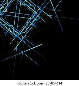 Abstract isometric computer generated 3D blueprint visualization lines background. Vector illustration for break through in technology. Black background.