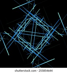 Abstract isometric computer generated 3D blueprint visualization lines background. Vector illustration for break through in technology. Black background.