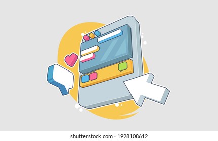 Abstract isometric concept app development. Innovation in UI and software development. Illustration for Landing page.