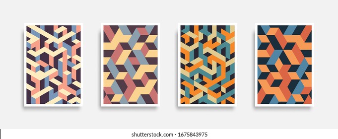 Abstract  isometric cover design background set, graphic banner cover and advertising design layout template. Eps10 vector.