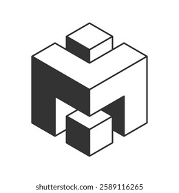 Abstract isometric cube composition.  Stylish monochrome design perfect for tech, engineering, architecture, or design concepts. Represents connection, structure, or innovation.