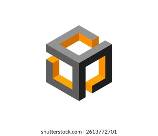 Abstract isometric cube design.  Gray and orange geometric shapes create a modern, minimalist logo or graphic element.