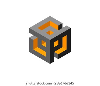 Abstract isometric cube design.  Interlocking shapes create a sense of connection and complexity, perfect for tech, architecture, or engineering concepts.