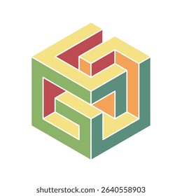 Abstract isometric cube design.  Interlocking pastel shapes create a visually engaging, complex yet balanced image. Perfect for presentations, websites, or as a modern logo element.