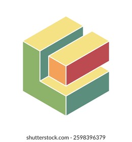 Abstract isometric cube design.  Multicolored blocks create a dynamic, modern composition. Perfect for technology, architecture, or business presentations. Represents growth, innovation, or structure.